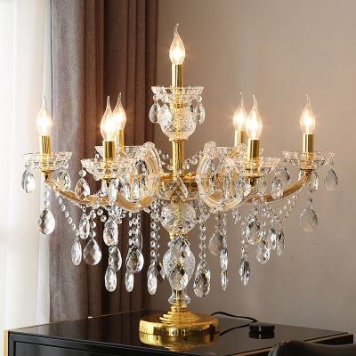 Lampe de luxe  chandelier de table en verre cristal et fer