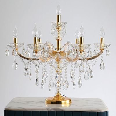 Lampe de luxe  chandelier de table en verre cristal et fer